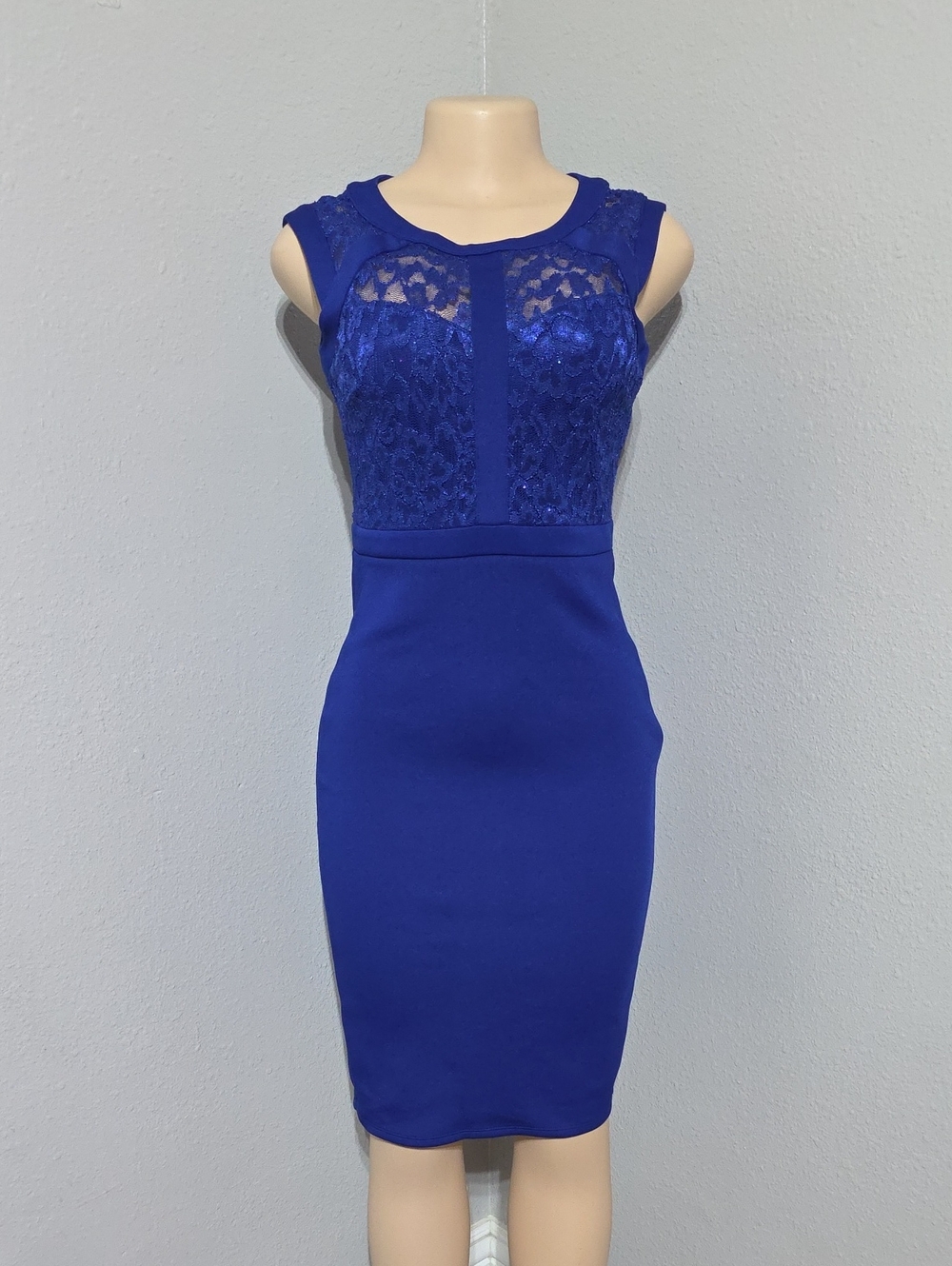 Enfocus Studio Royal Blue Lace-Front Midi Sheath Dress Size 6